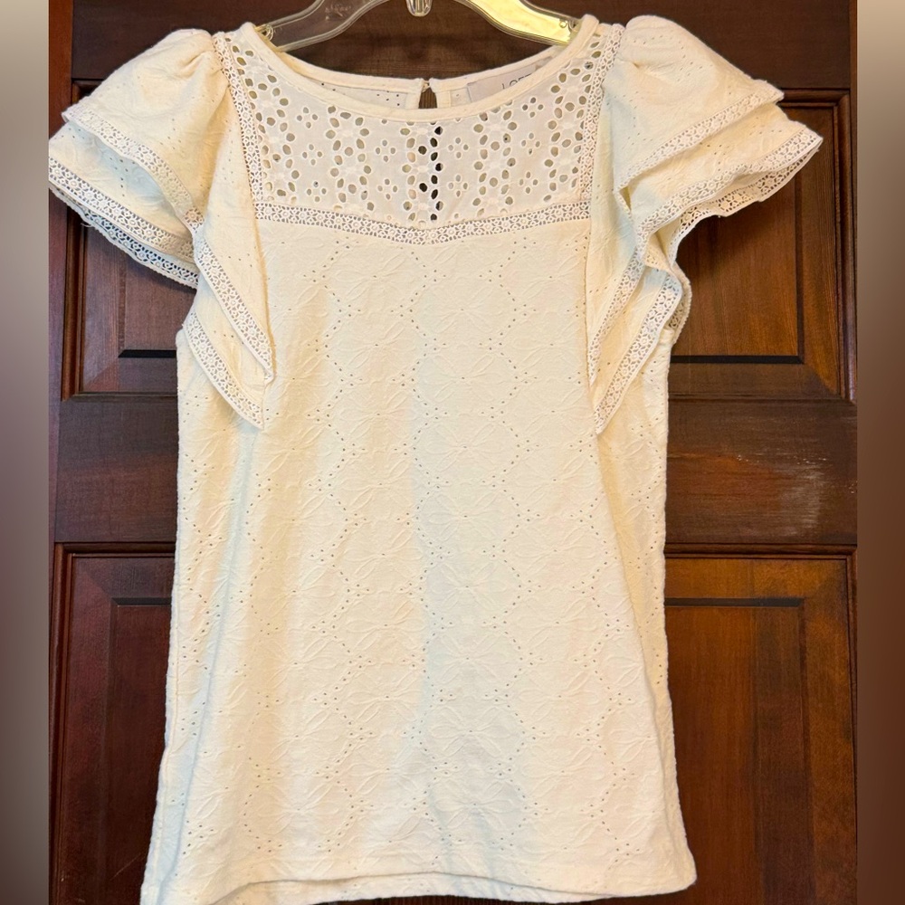 LOFT Cream Flutter Sleeve‎ Ruffled Top